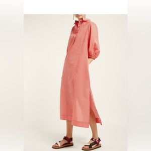 Ganni Gingham slit-hem seersucker shirtdress